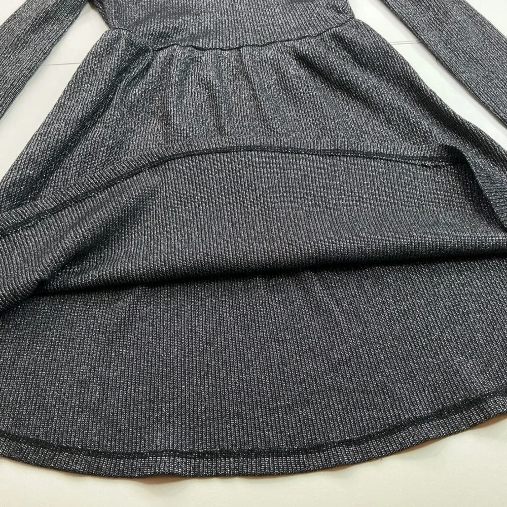 Rare Editions Silver Metallic Cowl Neck Dress Kids Size 12 Shimmer Long Sleeve